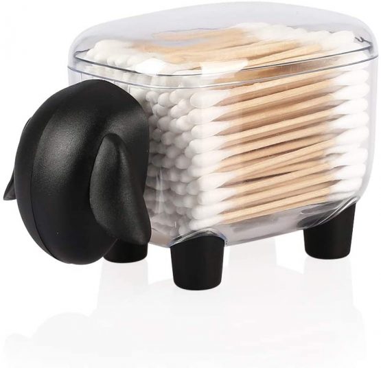 Viewnub Cotton Swab Holder Sheep Shaped Toothpick Cotton Ball Dispenser Organizer Container With Cover,Black