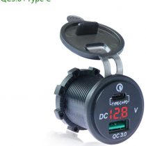 Red LED Voltmeter for 12 V ~ 24 V Car Boat Motorcycle SUV Bus Truck Caravan Marine QC 3.0 PD Type C Car Charger with LED Voltmeter Car USB Socket with QC 3.0 USB Socket Waterproof and Dustproof