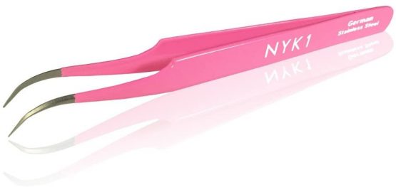 NYK1 Individual Precision Eyelash Tweezers - Pointed, Curved or X Cross in Silver or Pink (Curved Pink x1 Unit) - Image 2