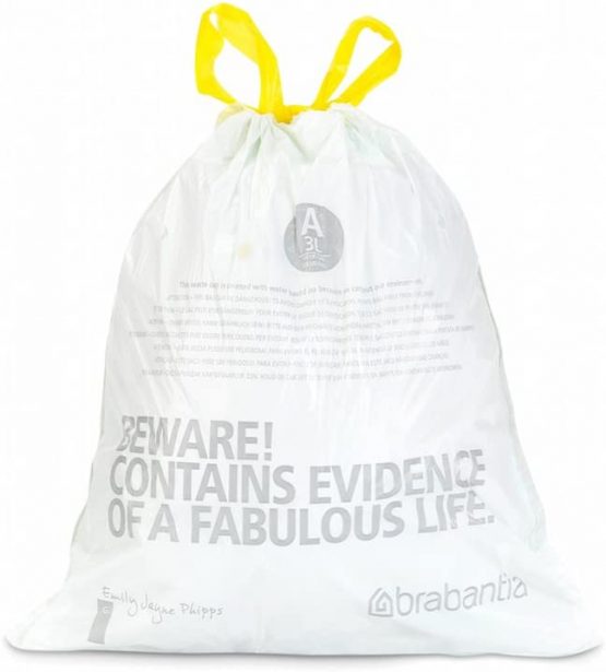Brabantia PerfectFit Bin Liners (Size A/3 Litre) High Quality Thick Plastic Trash Bags with Tie Tape Drawstring Handles (20 Bags), White - Image 4