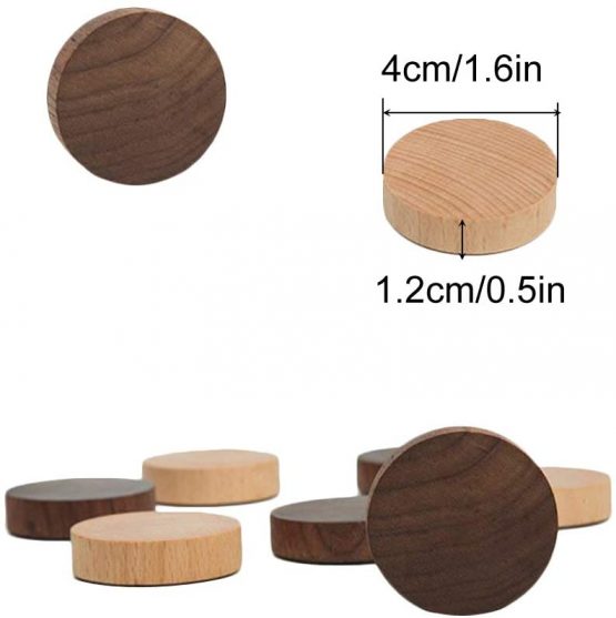 EQLEF Magnetic Key Holder Wood Wall Hooks Round Wooden Key Hanger for Keys, Coins, Cards Storage, Pack of 2 - Image 4