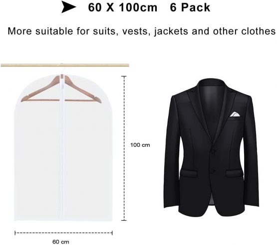 Vicloon Clothes Covers, 6Pcs Garment Covers EVA Dustproof Waterproof Anti-Moth Suit Covers with Zip Coat Covers for Clothes Suits Shirts Gowns and Dresses - Image 3