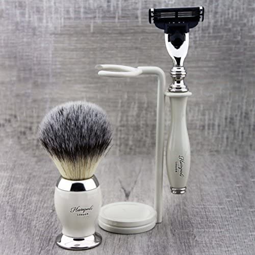 Haryali London Mens Shaving Kit 3 Edge Razor with Synthetic Badger Hair Shaving Brush and Stand Perfect Set for Men - Image 3