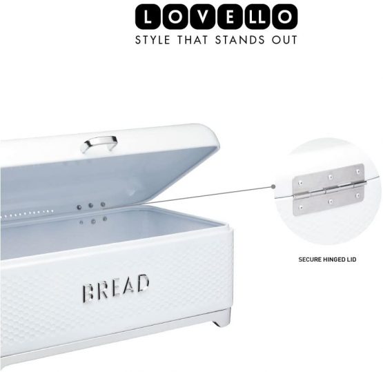 KitchenCraft Lovello LOVBBWHT Textured Bread Bin, 42 x 22 x 18 cm, White - Image 2