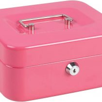 Cash Box with Money Tray, Metal Locking Money Box with Key Lock for Security, 7 4/5" x 6 4/5" x 3 3/5", Pink