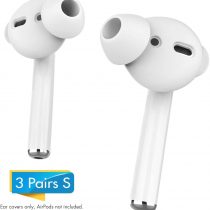 AhaStyle Silicone Earbuds Covers Ear Tips Silicone - Earplugs Covers 3 Pairs Anti-slip with Silicone Storage Hook Pouch Compatible with Apple AirPods 2 & 1 or EarPods (3 Pairs Small, White)