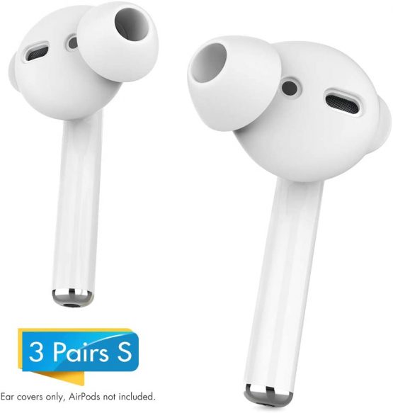 AhaStyle Silicone Earbuds Covers Ear Tips Silicone - Earplugs Covers 3 Pairs Anti-slip with Silicone Storage Hook Pouch Compatible with Apple AirPods 2 & 1 or EarPods (3 Pairs Small, White)