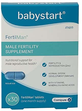 Babystart Fertility Supplements for Men, FertilMan 30 Tablets, 1 Month Supply, Male Fertility Vitamins with Zinc