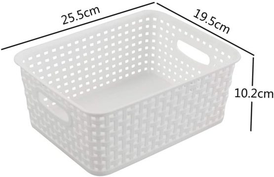 Hokky 6-Pack White Plastic Weave Basket, Woven Rattan Storage Basket, Desktop Storage Box - Image 2