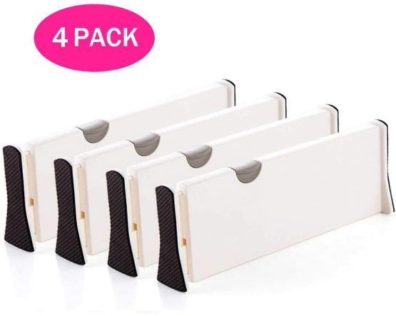 4-Pack Expandable Drawer Dividers Organizer Separators, Adjustable Dresser Drawer Organizers With Anti-Scratch Foam Edges For Kitchen Organisers, Bedroom, Bathroom & Office Drawers Storage
