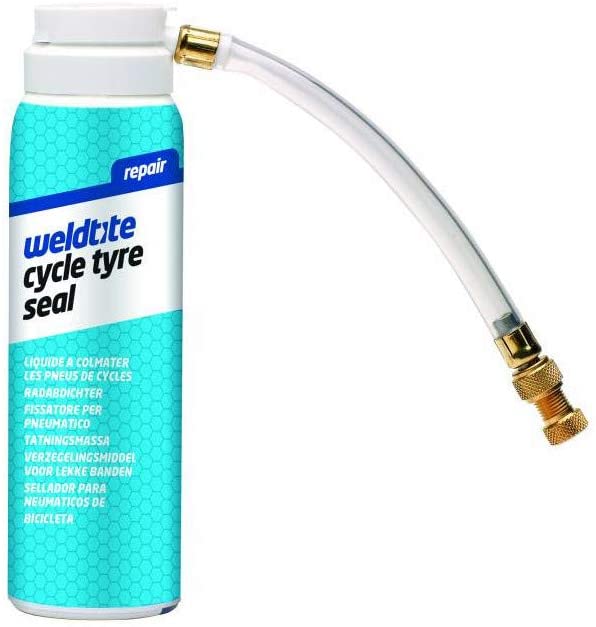 WELDTITE Cycle Tyre Sealant - Temporary Puncture Repairs - Pressurised Latex to Repair Two Road Tyres (700 x 25c), 100 ml