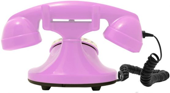 OPIS FunkyFon cable: Rotary dial disc retro telephone in the sinuous style of the 1920s with modern electronic bell (pink) - Image 3