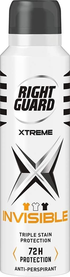 Right Guard Mens Deodorant, Xtreme Invisible 72H High-Performance Anti-Perspirant Spray, Multipack 6 x 150 ml - Image 2