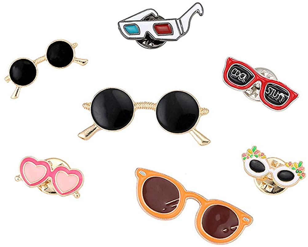 Unigift 7 Pcs Glasses Pattern Enamel Brooches Set Sunglasses Brooch Lapel Pin for Kids Boy Girl Clothes Dress Scarf Bag Decoration