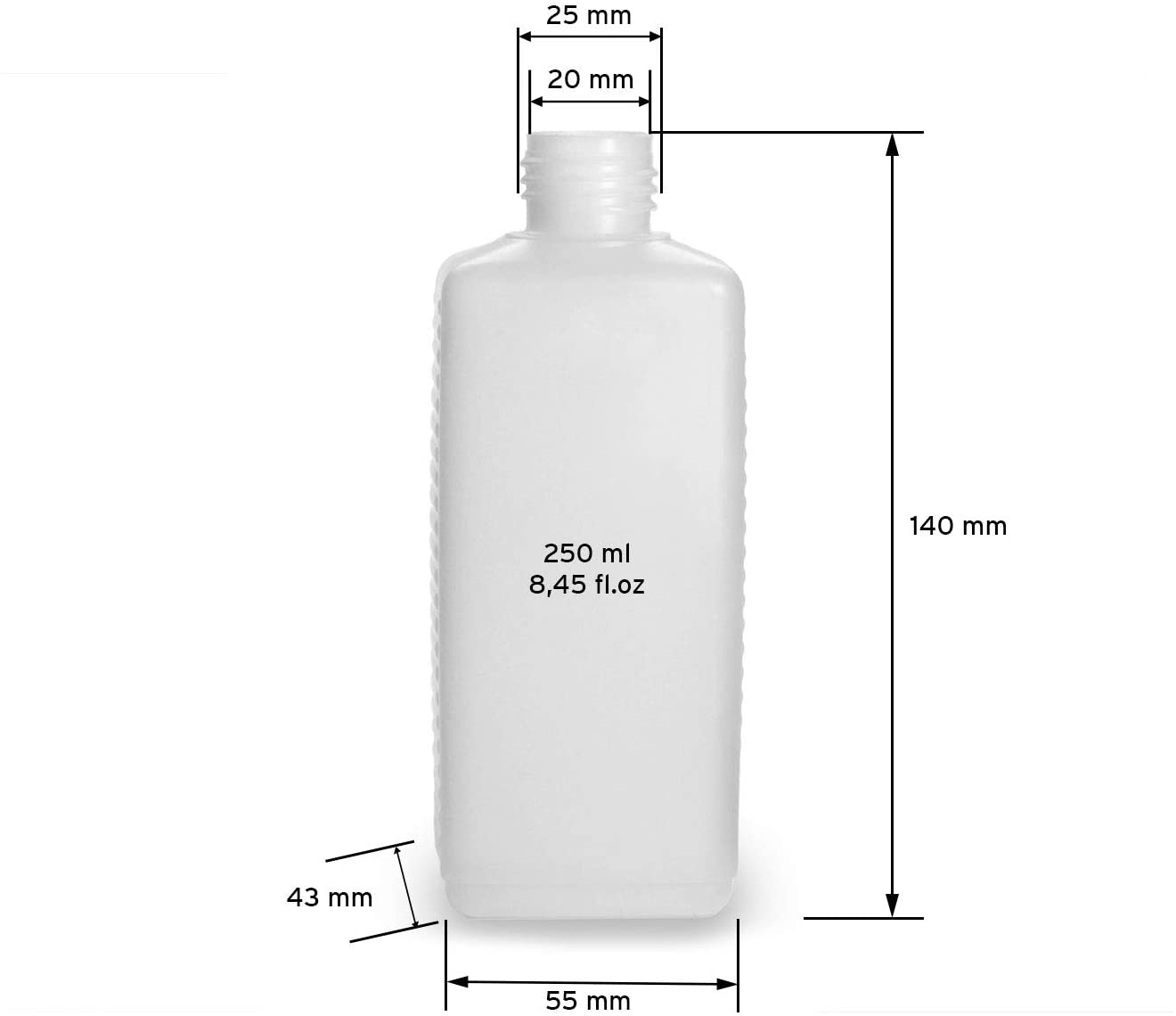 10x 250 ml Octopus HDPE Plastic Square Containers with Black Screw Caps, Transparent - Image 3
