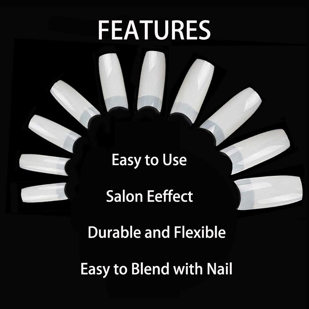 500 Pieces False Nails Tips for Acrylic Nails Half Cover Fake Nail Extension Tips, Square Acrylic Tips (10 Sizes, Natural) - Image 3