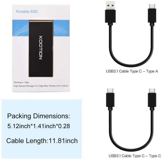 KOOTION 500GB Portable External SSD USB 3.1 Gen 2 Type-C Read/Write Speed up to 500MB/s & 450MB/s High Speed Transfer Drive Ultra-Slim Mobile Solid State Drive for Laptop, Tablet, PC and Phone, black - Image 2