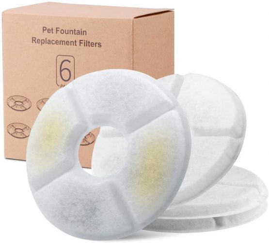 NOVEMBER SPRING 6 Packs Filters for Cat Water Fountains, Pet Fountain Replacement Filters with Resin and Active Carbon for Automatic Flower Water Dispenser Drinking Fountain