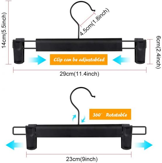 Mutsitaz 10 Pack Trousers Hangers with Adjustable Anti-Rust Clips for Trousers, Skirts, Clothes Hanger Black - Image 2