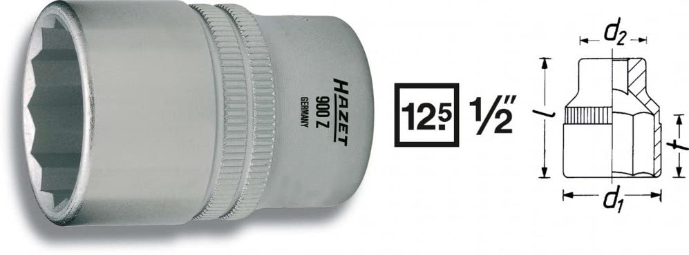 HAZET 900AZ-1/2 38 mm 12-Point Traction Profile Socket - Chrome-Plated/Polished