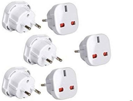 Travel Adaptor White UK to EU Europe European Plug Adapter UK to EU, UK 3 Pin to Plug pack of 6
