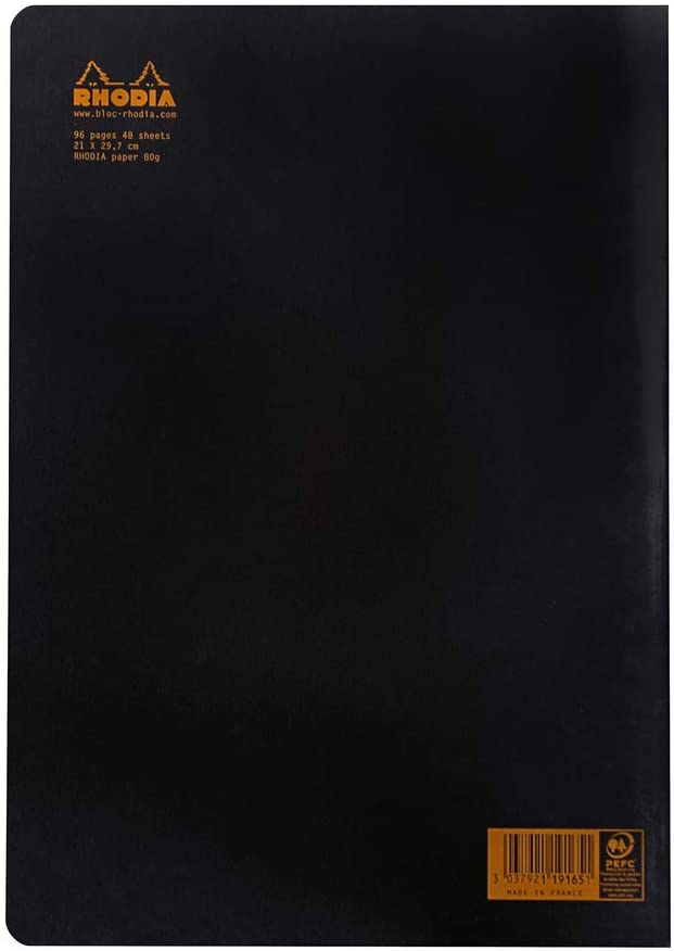 RHODIA 119163C, Black Piqué Notebook, A4, Small Squares, 96 pages, White Clairefontaine Paper 80 g/m, Soft - Image 3