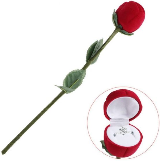 Veewon 1pcs Novelty Red Rose Flower Velvet Rings Jewellery Display Box Box Wedding Ring Case