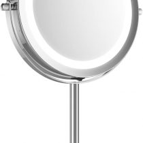 Navaris LED Illuminated Makeup Mirror - Two-Sided Vanity Mirror with Normal and 5x Magnification - 2-in-1 360° Swivel Cosmetics Mirror - Silver