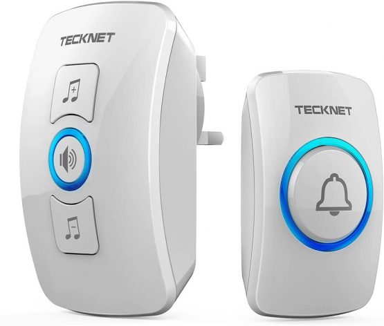 TECKNET Wireless Doorbell, Waterproof Wall Plug-in Cordless Door Chime at 820-feet Range with 38 Chimes, 4 Level Volume(White)