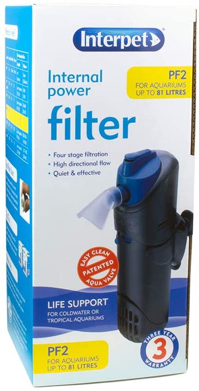 Interpet Internal Aquarium Fish Tank PF2 Power Filter, Cleans Water, for Coldwater & Tropical Aquariums Up to 81 Litre, black/blue - Image 3