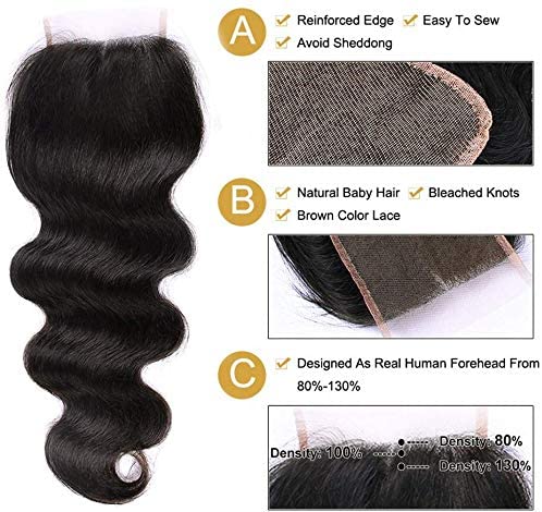 Yavida Body Wave Human Hair Bundles with Closure 100% Unprocessed Brazilian Virgin Human Hair Bundles with 4x4 Lace Closure Body Wave Bundles Human Hair Natural Black Color 16 18 20+14 Inch - Image 3