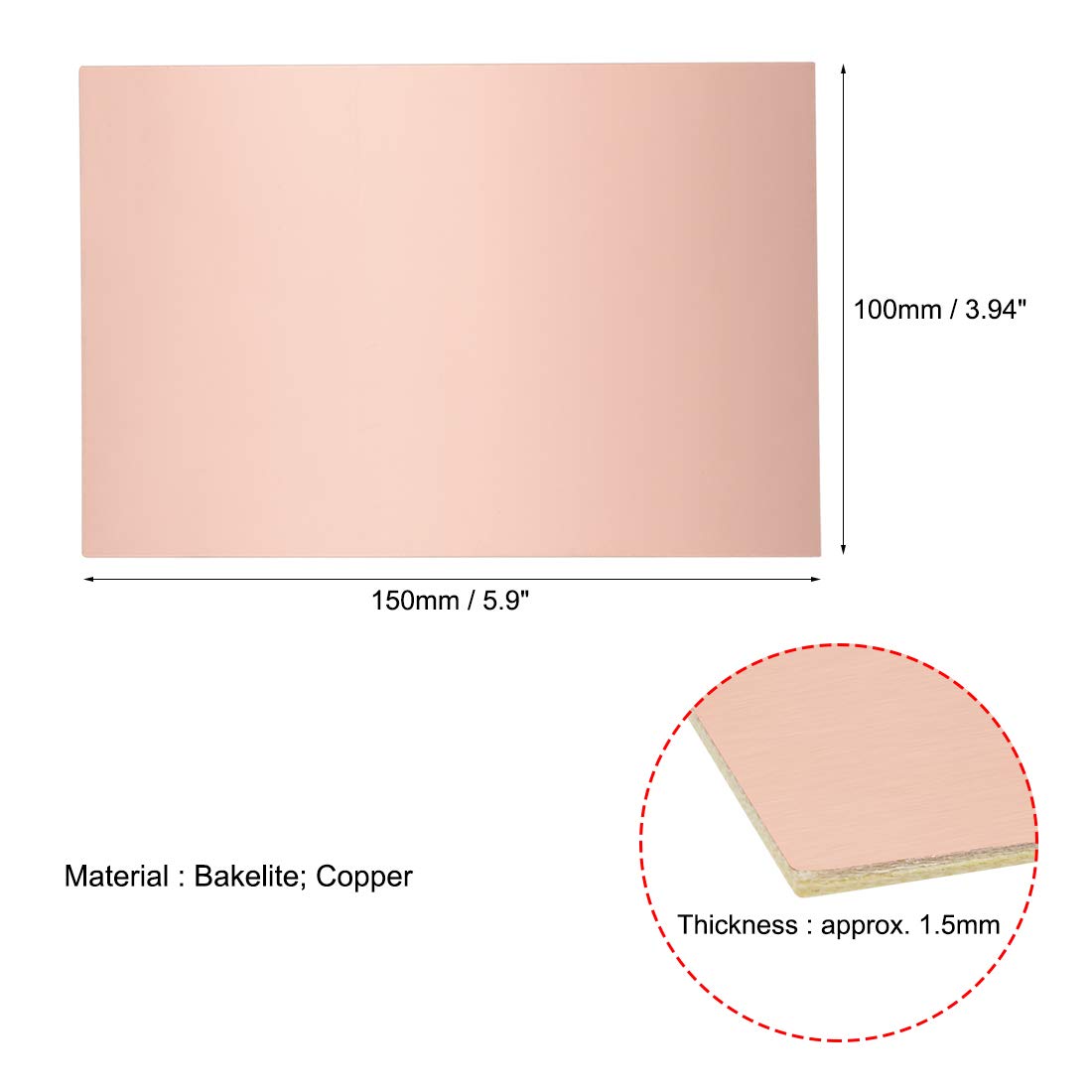 sourcing map Single-Sided Copper Clad Laminate PCB Circuit Board, 180x120mm 7.09x4.72 inch - Image 3