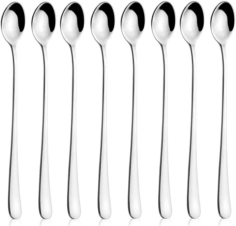 AOOSY Latte Spoons,9-Inch Stainless Steel Long Handle Stirring Spoon Mixing Coffee Spoon Set for Iced Tea Dessert Cocktail Ice Cream Sundae(Set of 8)