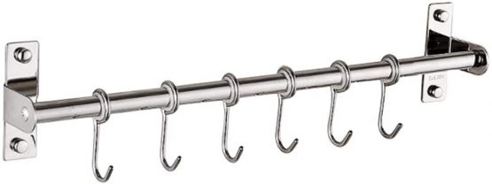 Kitchen Hanger Storage Hooks, Stainless Steel Space Saver ​Kitchen Utensil Rack, Wall Mounted Hanger Rack Rail Organize 6/8 Removable Hooks for Kitchen Bathrooms Hotel(6 Hooks)