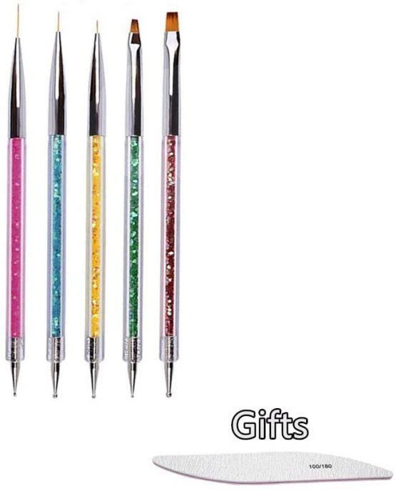 5 Pcs Nail Art Point Drill Drawing Brush Pen Manicure Care Tool Nail Brushes Nail Art Liner Brush Acrylic UV Gel 3D Glitter Liner Nail Polish Pen Sets Nail Dotting Tools Set for DIY Nail Art Designs