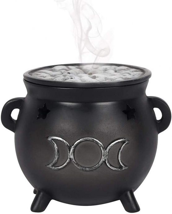 Green Tree Triple Moon Cauldron Incense Holder