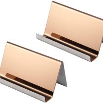 YOSCO Stainless Steel Business Card Holder for Desk Office Business Card Stand Collection Organizer for Name Card,Business Card Display, 2 Pack (Rose Gold)