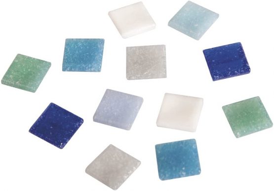 RAYHER Mosaic Tiles Bucket for Arts and Crafts, Glass, Blue Shades, 1x1 cm, 1 kg, 1300-Piece