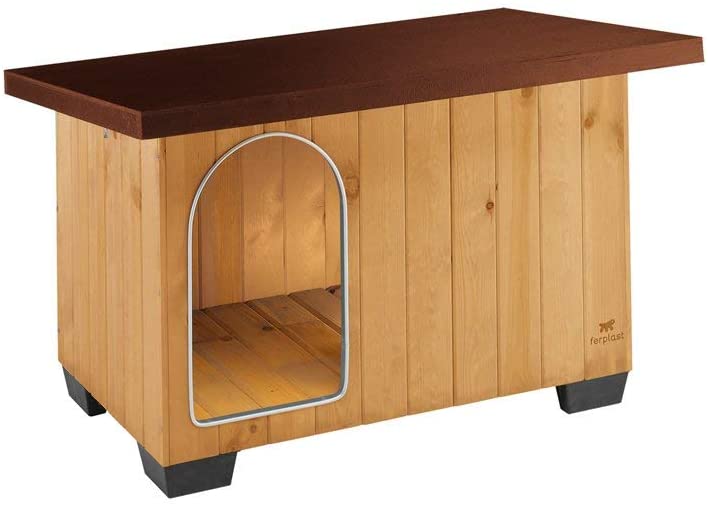 Ferplast BAITA 80 FSC Wooden Dog House, Opening Roof, Waterproof & Anti-UV, Sloping, with Lock, Anti-Bite Aluminium Door