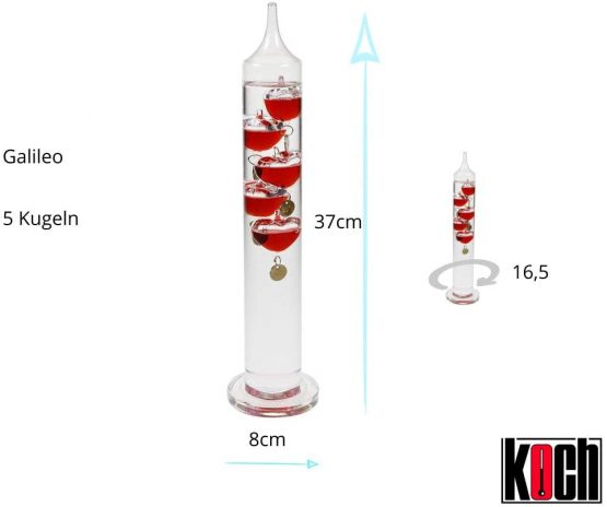 Koch Galileo Thermometer, (M), 34 cm, 5 Balls, Blue - Image 2