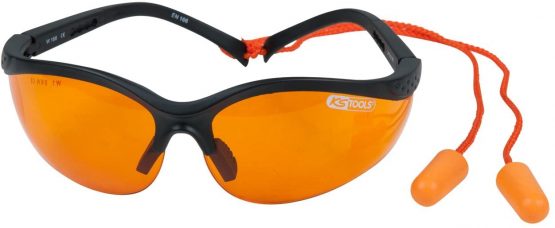 KS Tools 4042146710401 Schutzbrille, mit Ohrstöpsel 310.0161 Protective Glasses with Ear Plugs Orange - Image 3