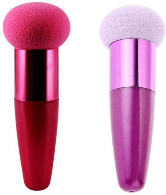 2Pcs Makeup Sponge Mushroom Facial Foundation Sponges Makeup Blending Sponge Powder Puff Makeup Tools with Handle Case for Liquid Foundation Creams and Powders