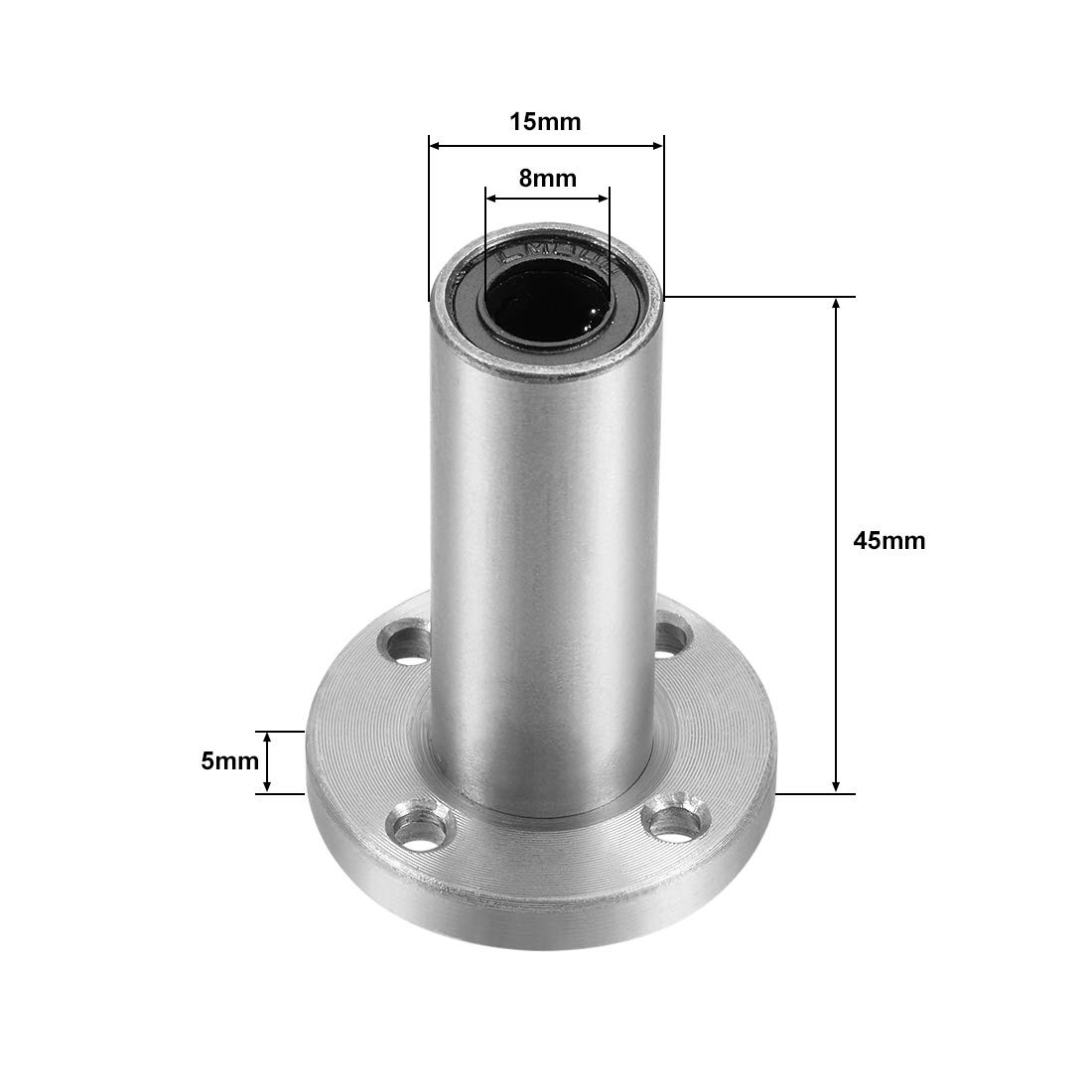 sourcing map LM8UU Extra Long Round Flange Linear Ball Bearings, 8mm Bore Dia, 15mm OD, 45mm Length 1Pcs - Image 2