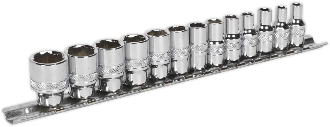 Sealey Ak2746 Socket Set 13Pc 1/4In Sq Drive Lock-On? 6Pt Metric, Multi-colour, 1/4"
