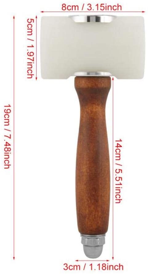 Rubber Hammer Mallet for Leatherwork Leather Carving Cowhide Sew DIY Leathercraft Wooden Mallet Wood Handle (T-Head) - Image 3