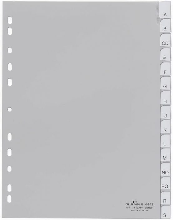 Durable 6442-10 Index Plastic Blank Pack of 15 Grey