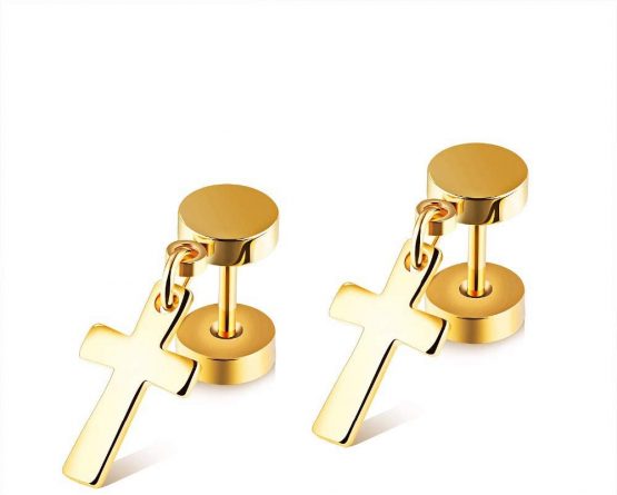 Epoch World 5 Pairs Black Earrings Studs Stainless Steel Plugs Screw Studs Earrings Set for Men Women Boys, Men Earrings Studs, Cross Earrings for Men Dangle, Silver Earrings Studs Gold Piercing 8MM - Image 4