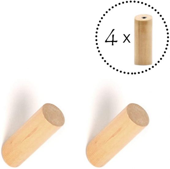 ANZOME Wooden Coat Hook, 4 Pieces Wood Wall Hook, Wooden Coat Peg Coat Hanger for Hanging Clothes, Hat, Scarves and Headphone in Bedroom, Living room, Hallway(Short Wood)