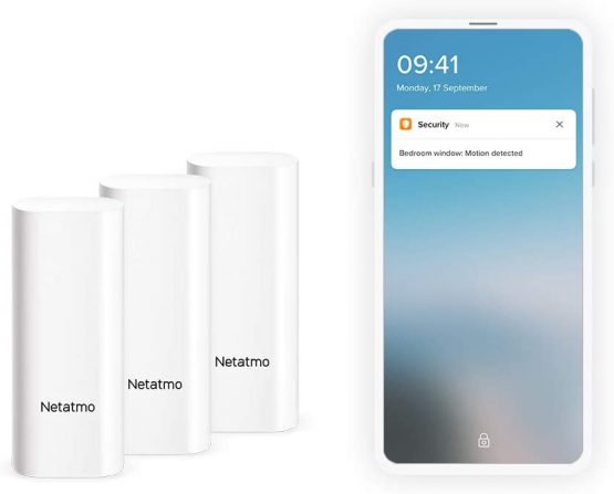 Netatmo Smart Door and Window Sensors, wireless, one-piece, pack of 3, vibration detection, DTG-UK