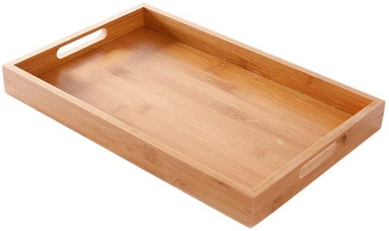 PURATEN Wooden Serving Tray with 2 Handles - Wood Ware Tray Tea Rectangular Home Water Kitchen Trays - Medium 30 X 20 X 4cm - Image 2